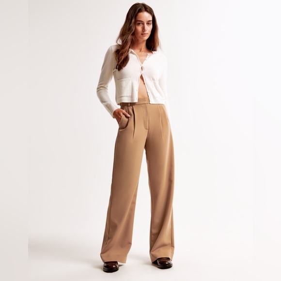 Abercrombie and Fitch Sloane Tailored Wide Leg Trouser Pant Camel Tan - Picture 1 of 10